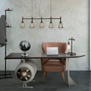 Birou Industrial & Scandinav Mauro Ferretti desk Aviator 181X70,5X71 cm, Negru/Gri