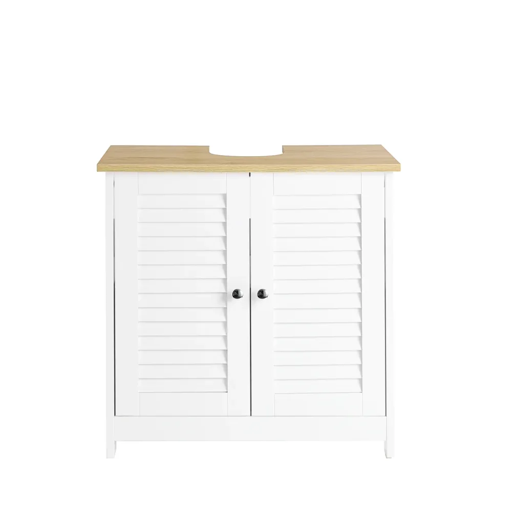 Pre-sare SoBuy FRG237-WN Dulap de bază pentru lavoar cu 2 uși stil obloane, Alb-Natural, L60*D35*H59cm