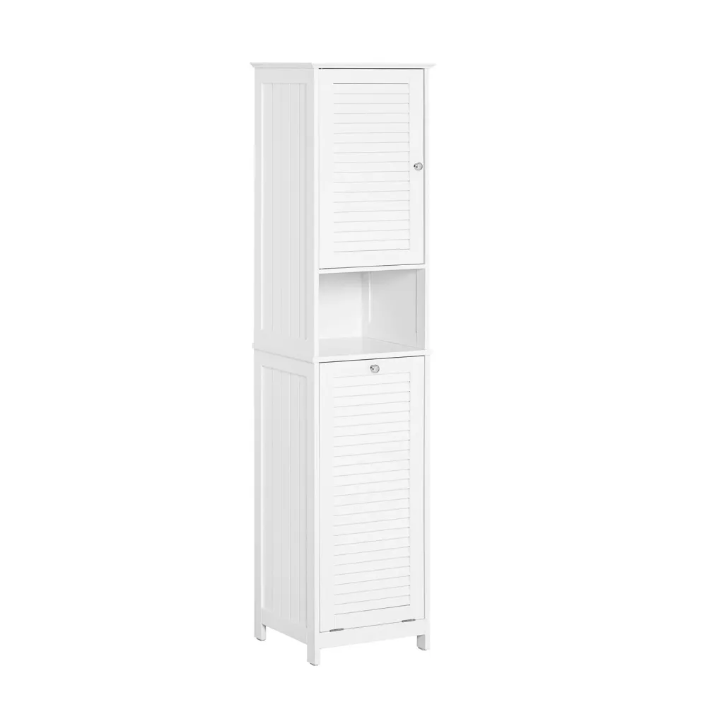 SoBuy BZR124-W Coloană de baie înaltă și îngustă pentru medii compacte, cu suport de rufe și rafturi, mobilier de baie mul...