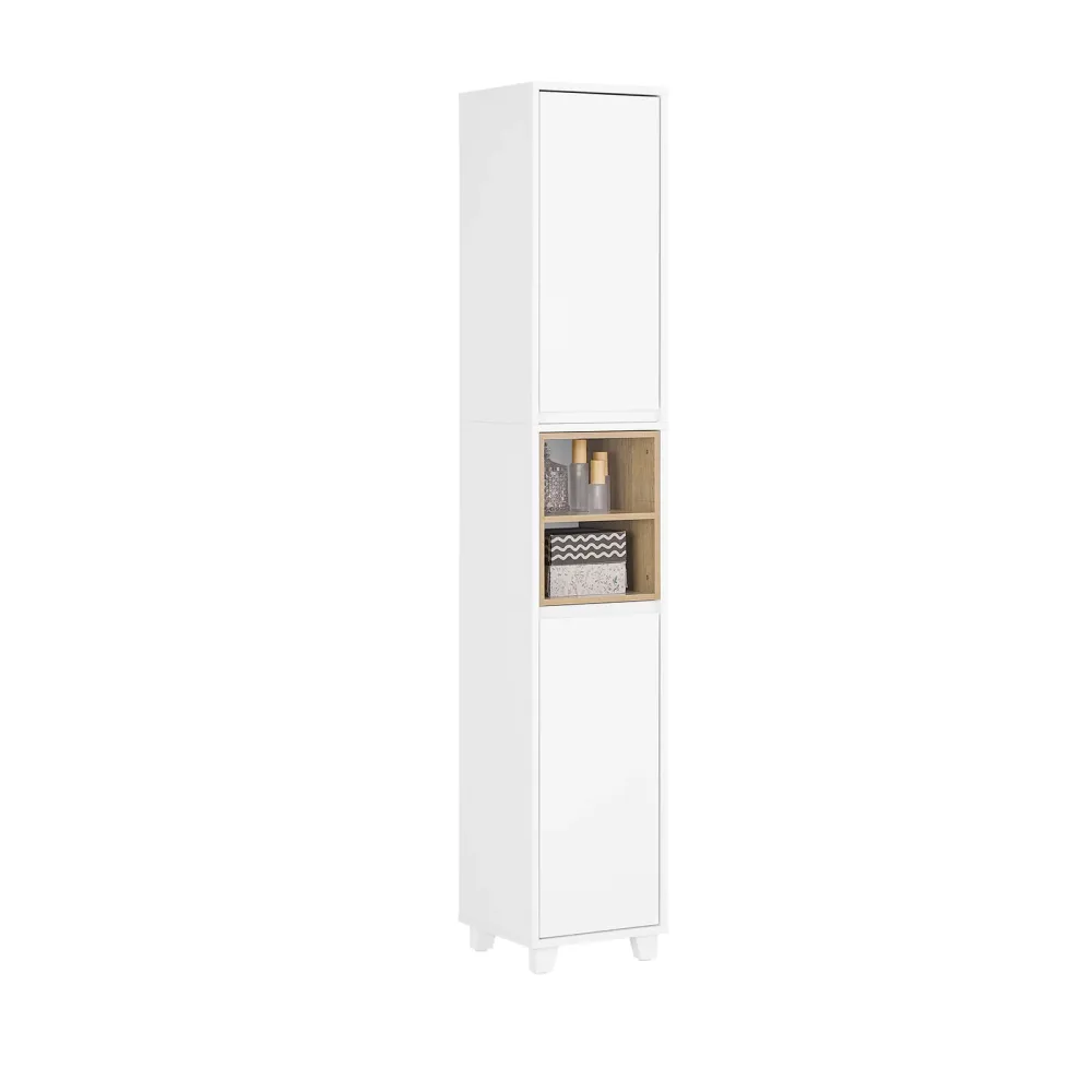 SoBuy BZR147-W Dulap coloană de baie alb înalt și îngust cu rafturi și ușă - Dulap cu economie de spațiu din MDF 30x170x30cm