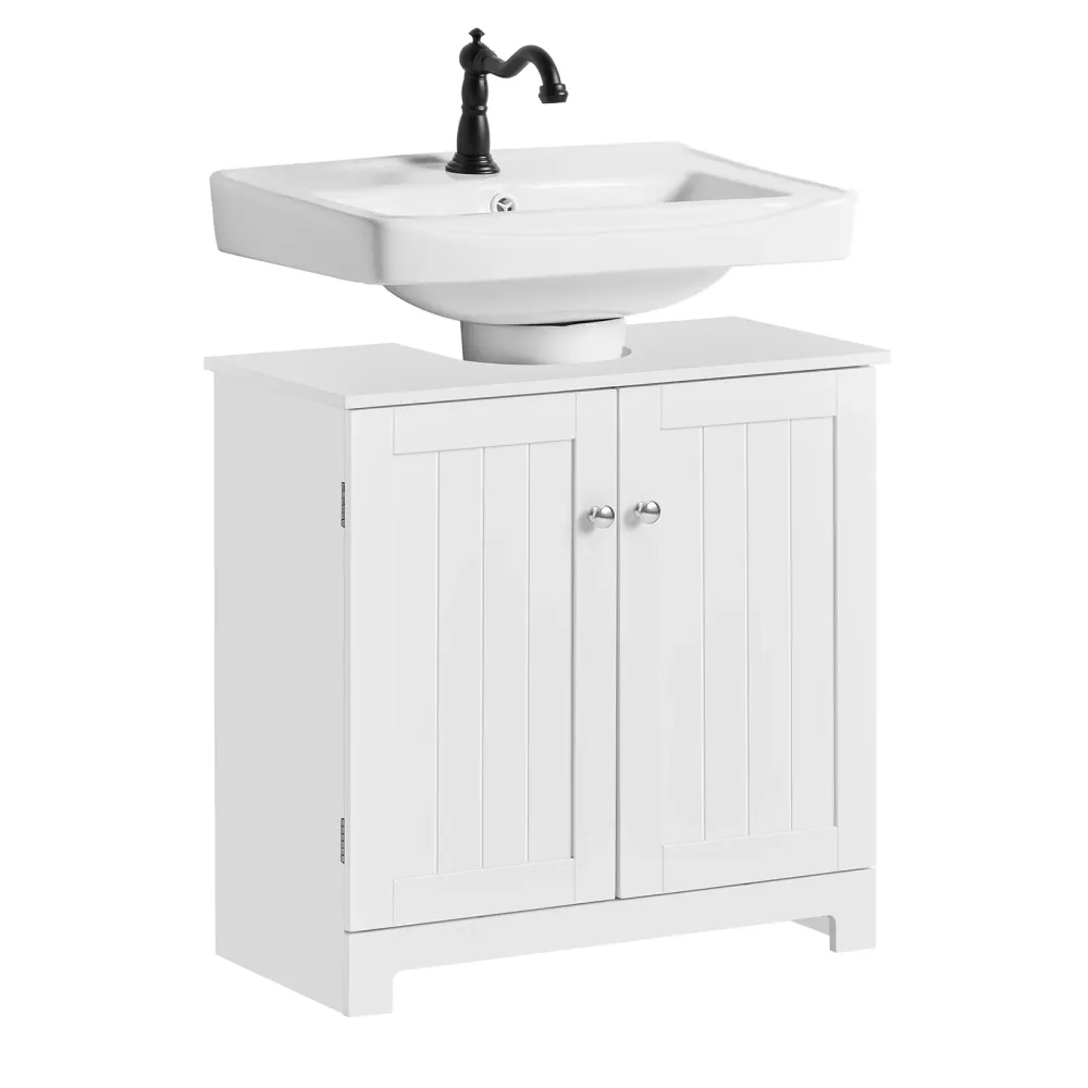 SoBuy BZR18-II-W Mecanism de baie - Dulap de baie cu uși și raft reglabil - MDF, pentru chiuvetă pe podea, alb, 60x60x29cm