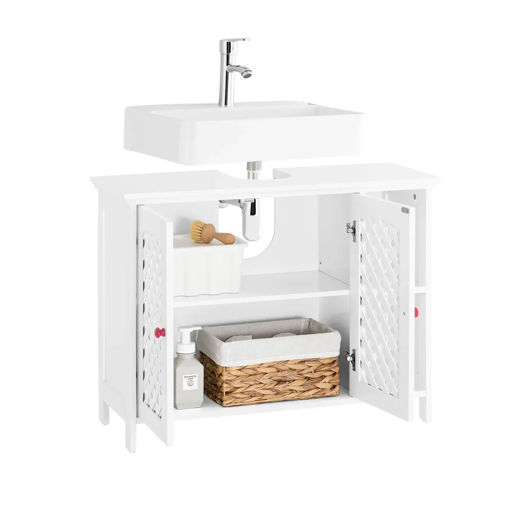 SoBuy BZR210-W Mable Solvabo Baie cu 2 uși și Dulap de baie de raft deschis în MDF E1, raft reglabil, capacitate 42kg-spaț...