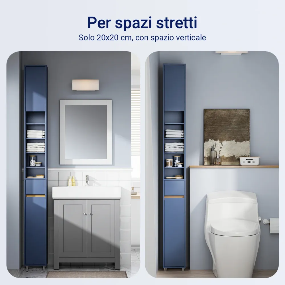 SoBuy BZR34-II-B Coloană de baie îngustă – Dulap de baie hidrofug, înalt cu rafturi reglabile și sertar – Dulap cu economi...
