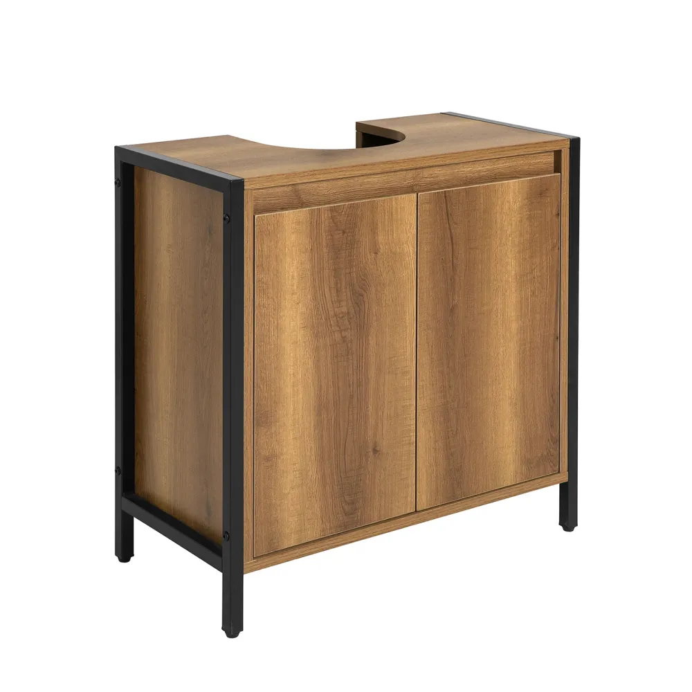 SoBuy BZR63-PF Dulap de baie cu economie de spațiu, cu 2 uși și raft, dulap sub chiuvetă cu picioruse reglabile 60x60x30 cm