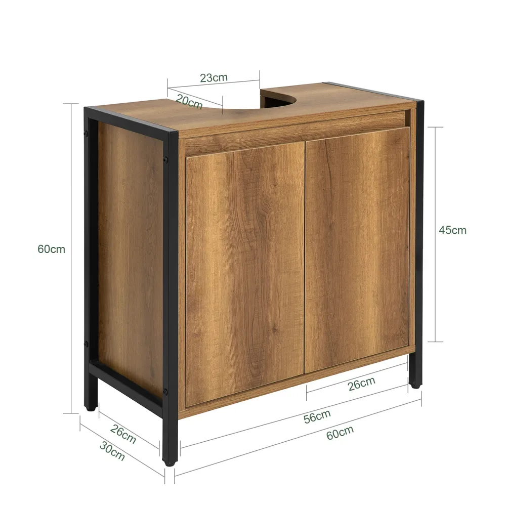 SoBuy BZR63-PF Dulap de baie cu economie de spațiu, cu 2 uși și raft, dulap sub chiuvetă cu picioruse reglabile 60x60x30 cm