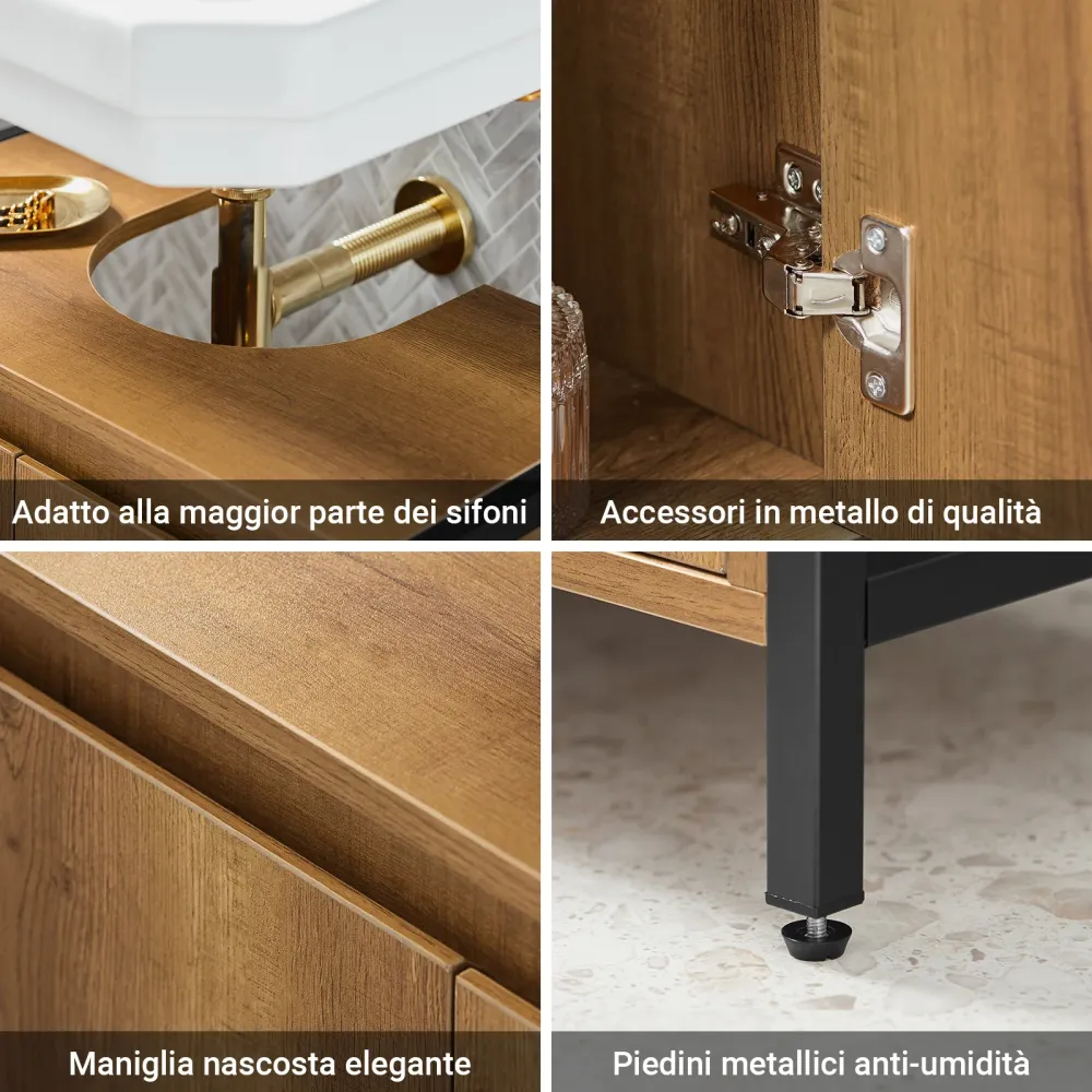 SoBuy BZR63-PF Dulap de baie cu economie de spațiu, cu 2 uși și raft, dulap sub chiuvetă cu picioruse reglabile 60x60x30 cm
