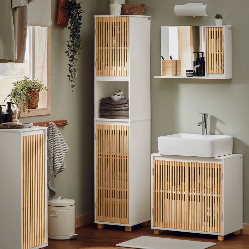 SoBuy Coloana de baie din bambus care economisește spațiu BZR127-W