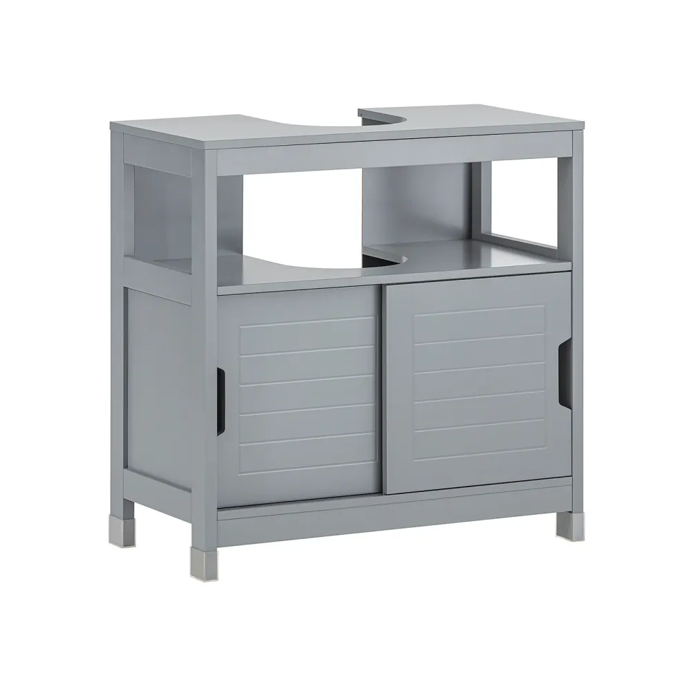 SoBuy FRG128-II-SG Mobilier de baie cu economie de spațiu - Dulap cu 2 uși glisante și raft deschis - Dulap chiuvetă compa...