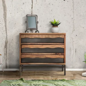 Comoda Mauro Ferretti Yellowstone 88X45X80, Lemn de salcam nilotic, cm, Maro/Negru
