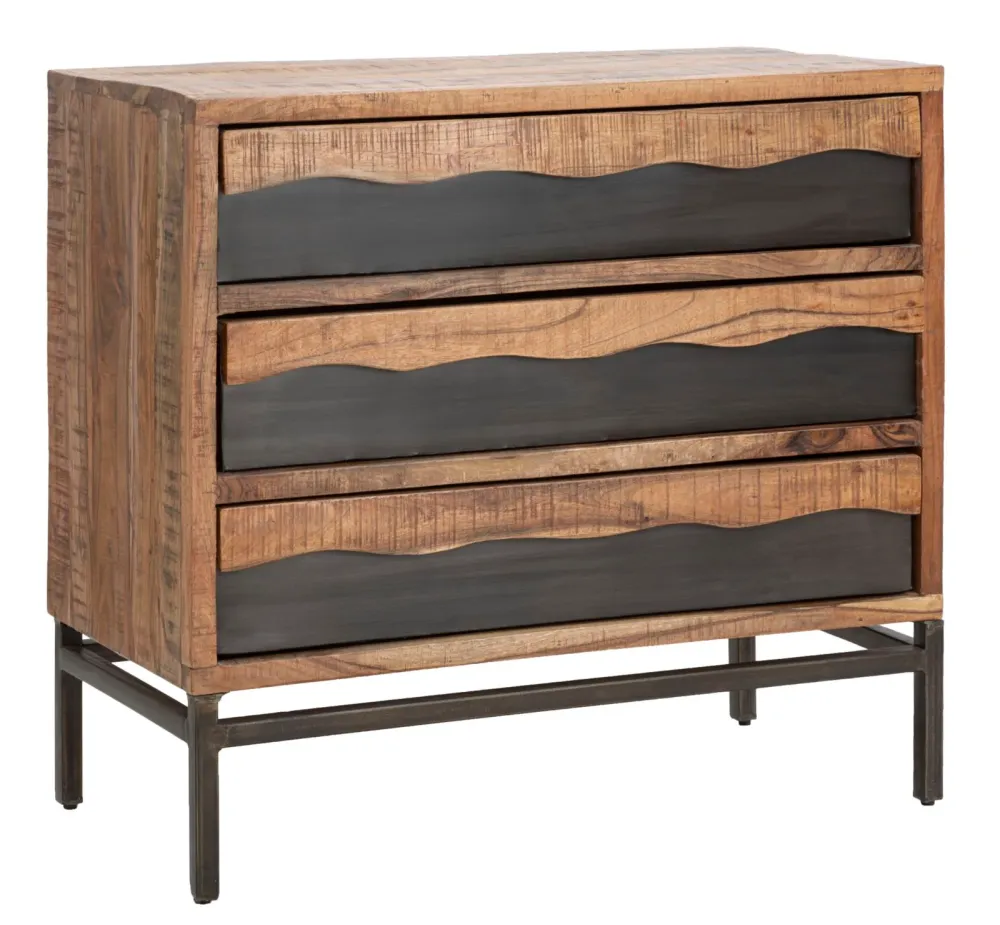 Comoda Mauro Ferretti Yellowstone 88X45X80, Lemn de salcam nilotic, cm, Maro/Negru