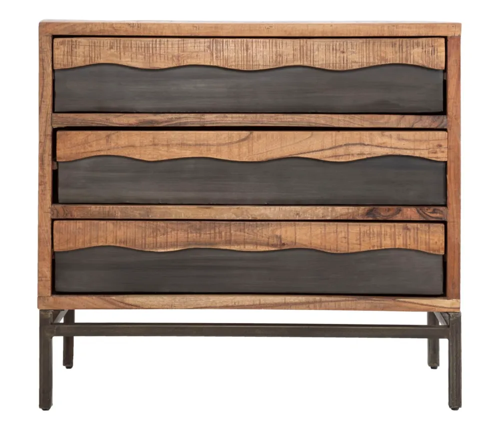 Comoda Mauro Ferretti Yellowstone 88X45X80, Lemn de salcam nilotic, cm, Maro/Negru