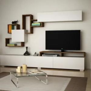 Comodă TV Asi Home Elita - Alb/ Nuc, Lungime 210cm