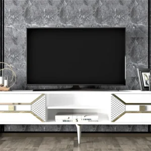 Comoda TV Asi Home Yumedi, 150 cm x 50 cm x 30 cm, Alb, Auriu