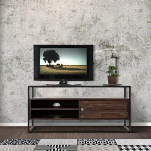 Comoda TV Mauro Ferretti Burn 120X40X55, Lemn de salcam nilotic, cm, Maro