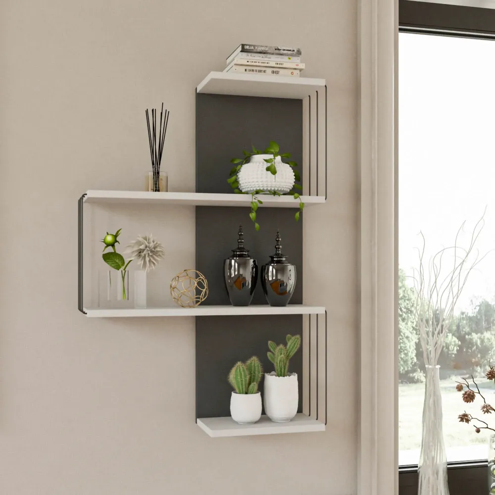 Poliță Perete Asi Home Cambel, alb, PAL 18 mm, multiple rafturi, design modern