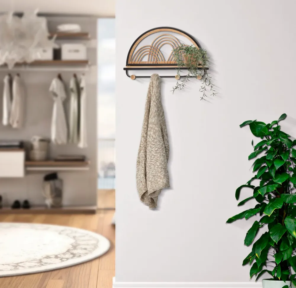 Raft de Perete/Cuier Mauro Ferrettis Helf Oporto Hangers 46X15,5X30 cm, Negru/ Maro