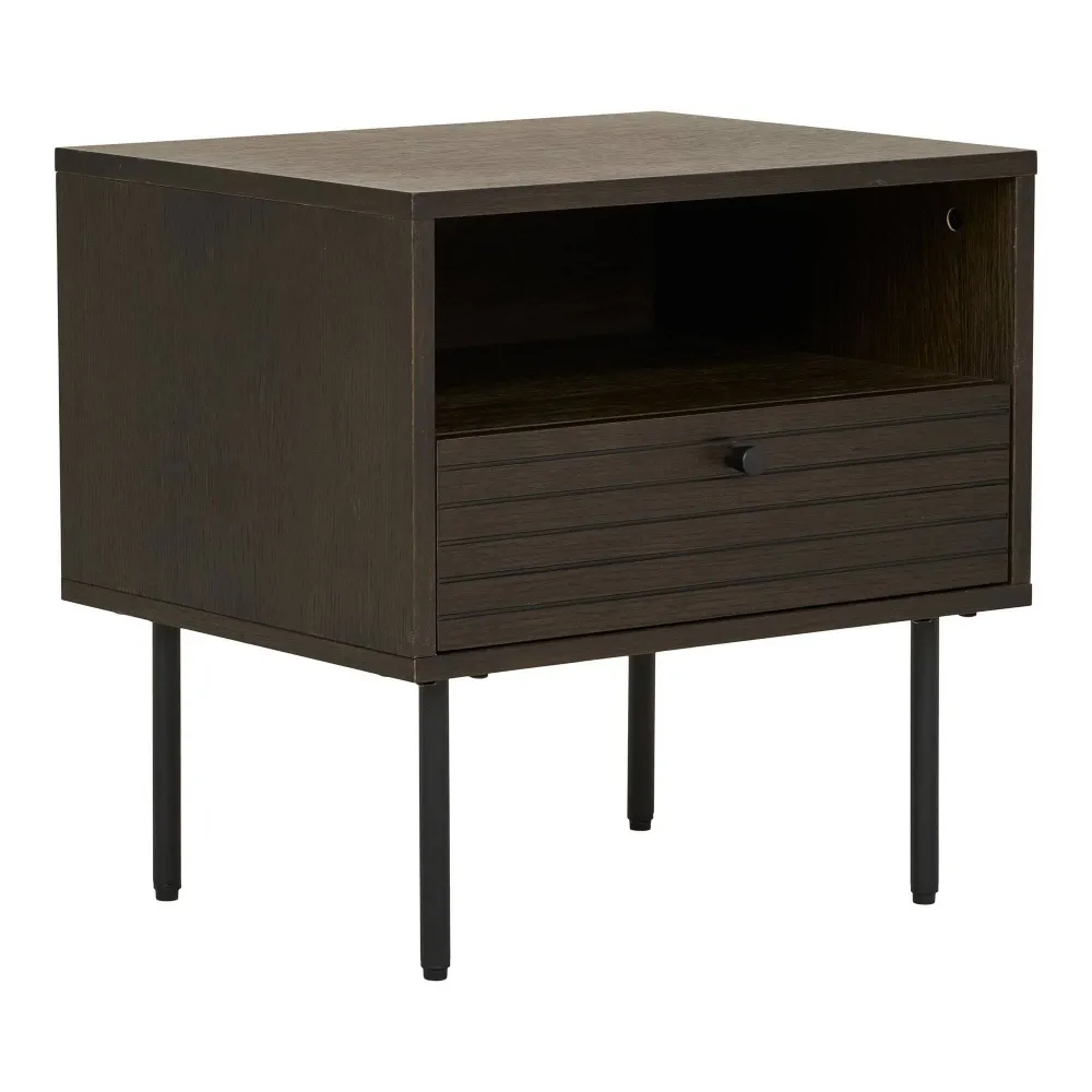 Kyoto Noptiera cu 1 sertar, furnir de stejar, smoked, picioare metalice negre 50x40x50 cm