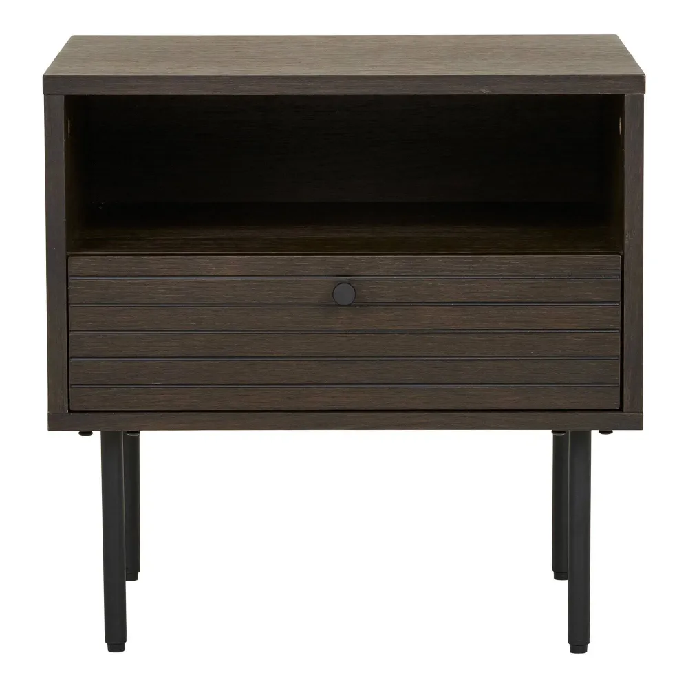 Kyoto Noptiera cu 1 sertar, furnir de stejar, smoked, picioare metalice negre 50x40x50 cm