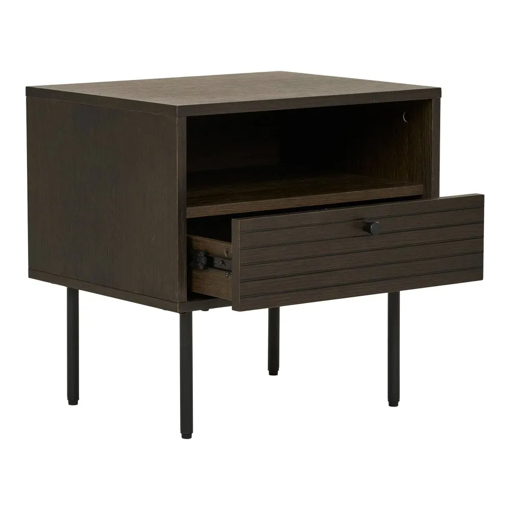 Kyoto Noptiera cu 1 sertar, furnir de stejar, smoked, picioare metalice negre 50x40x50 cm