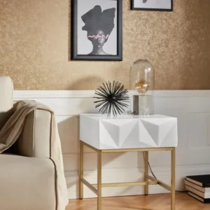 Masă laterală/noptieră Leonique Minfi cu aspect 3D alba