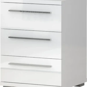 Noptieră Piano alb lucios cu 3 sertare cu soft-close, 45 cm lățime