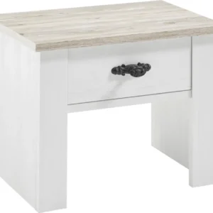 Noptiera Florenz alba cu aspect de lemn, 1 sertar, 58 cm latime