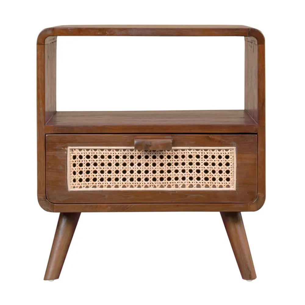 Noptiera maro din lemn de tec Retro Vibe