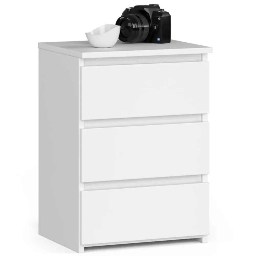 Noptiera cu 3 sertare, PAL laminat 16 mm, 40x35x57 cm, alb
