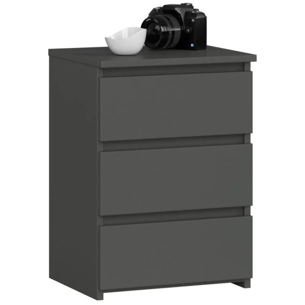 Noptiera cu 3 sertare, PAL laminat 16 mm, 40x35x57 cm, gri