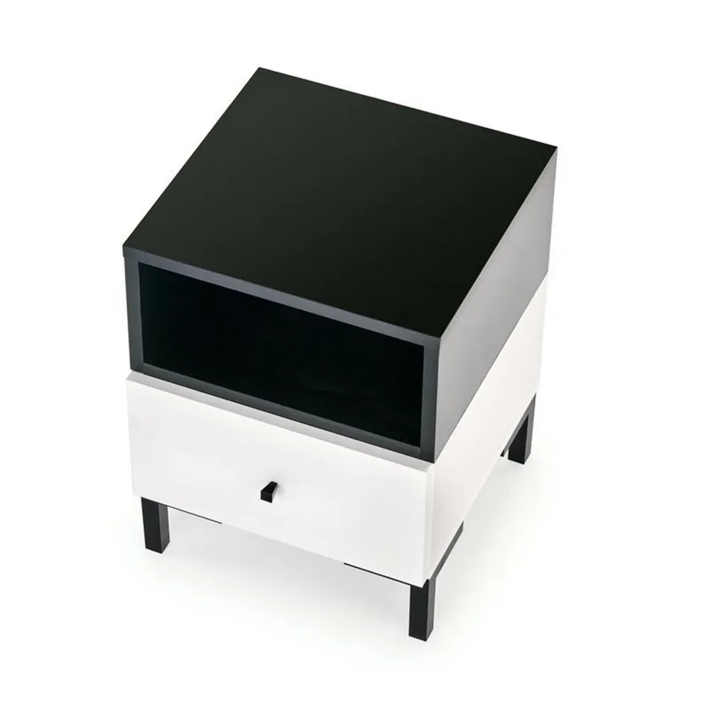 Noptiera SILVIA, alb/negru, PAL, 40x40x52 cm