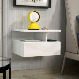 Noptiera suspendata Roma alb lucios, cu design minimalist 35,5 cm latime