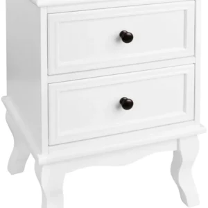 Set de 2 noptiere cu doua sertare, 49 x 34, 5 x 30 cm, mdf si lemn, alb