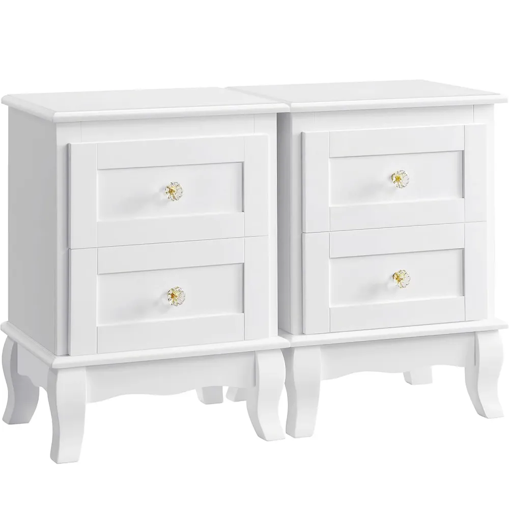 VASAGLE Set de 2 noptiere din MDF, cu sertare, 39x31x53 cm, alb