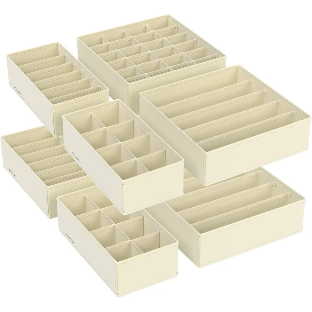 SONGMICS Organizator lenjerie set 8 cutii pliabile din material textil, pentru sertare si dulap, bej