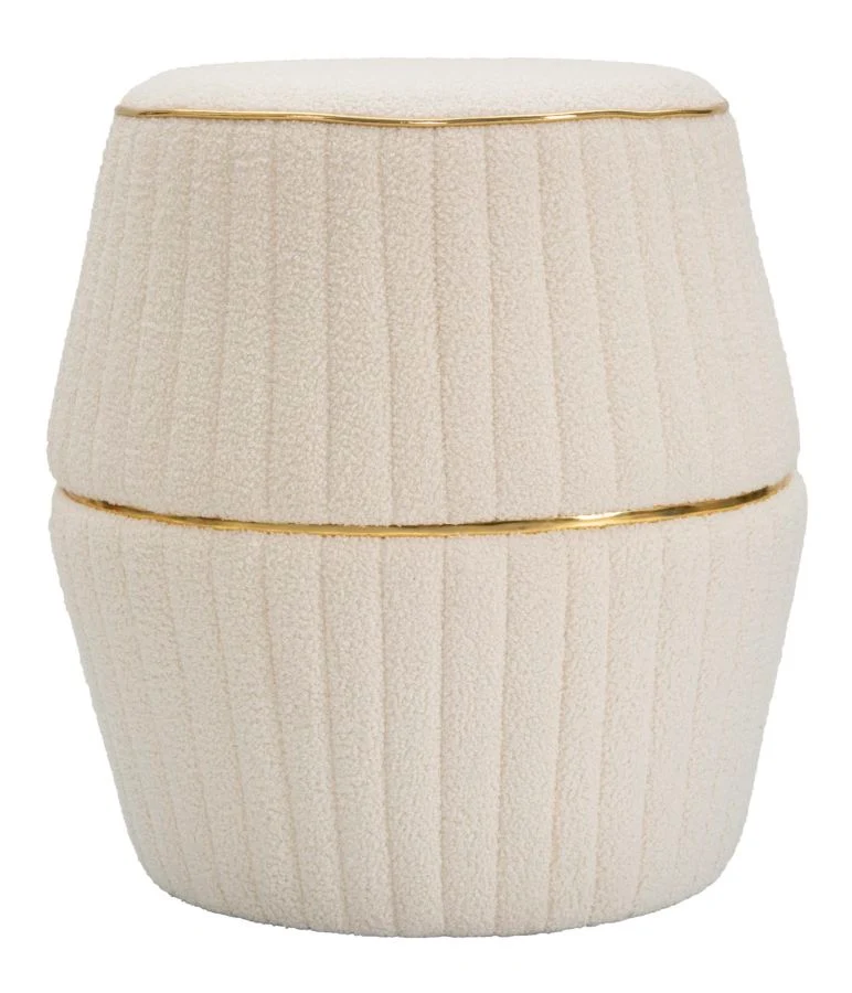 Puff Mauro Ferretti Iceland Plus Ø 50X52 cm, Crem/Auriu