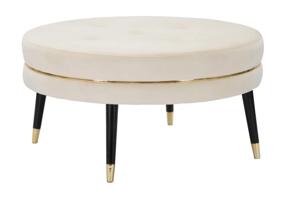 Puff Mauro Ferretti Paris Xxl Crema/Gold Ø 90X46 cm, Crem/Negru / Auriu