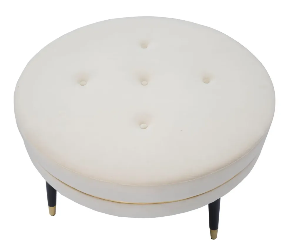 Puff Mauro Ferretti Paris Xxl Crema/Gold Ø 90X46 cm, Crem/Negru / Auriu
