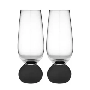 Set 2 pahare pentru sampanie, sticla cristalina, Astrid Matte Black - SIMONA'S COOKSHOP