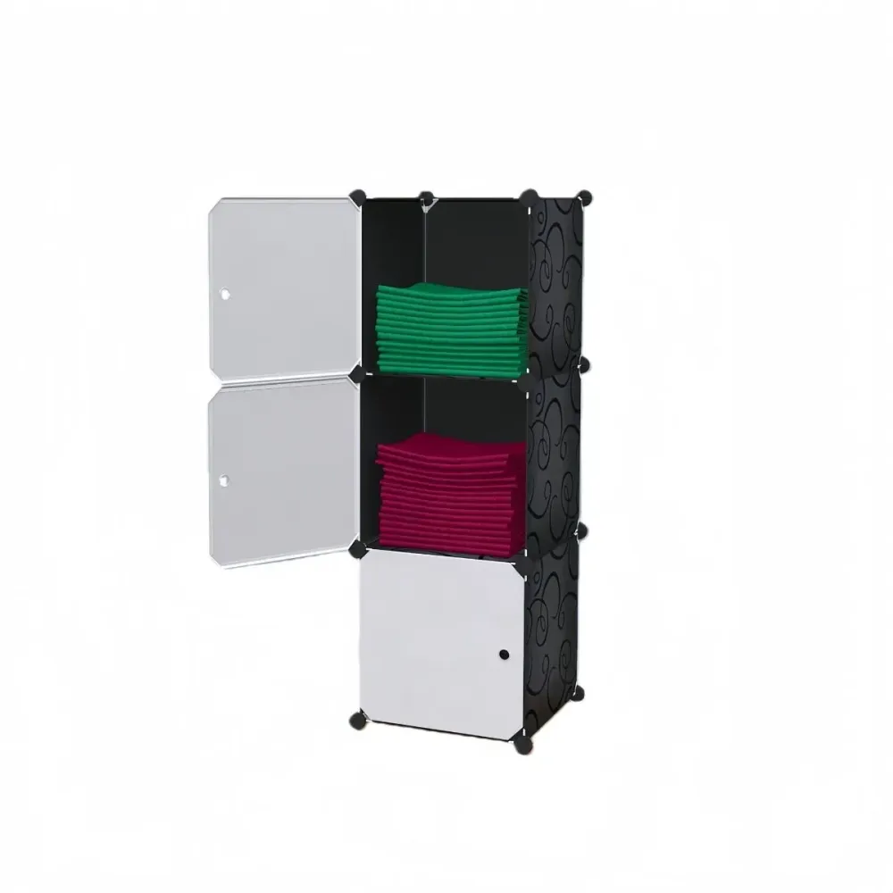 Dulap/Pantofar Modular, 3 usi, Naimeed D7922, 37x37x110cm, Alb/Negru