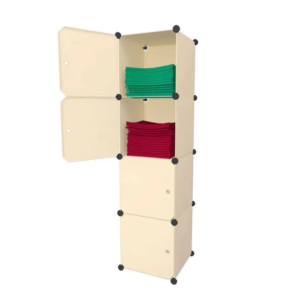 Dulap/Pantofar Modular, 4 usi, Naimeed D7920, 37x37x148cm, Crem