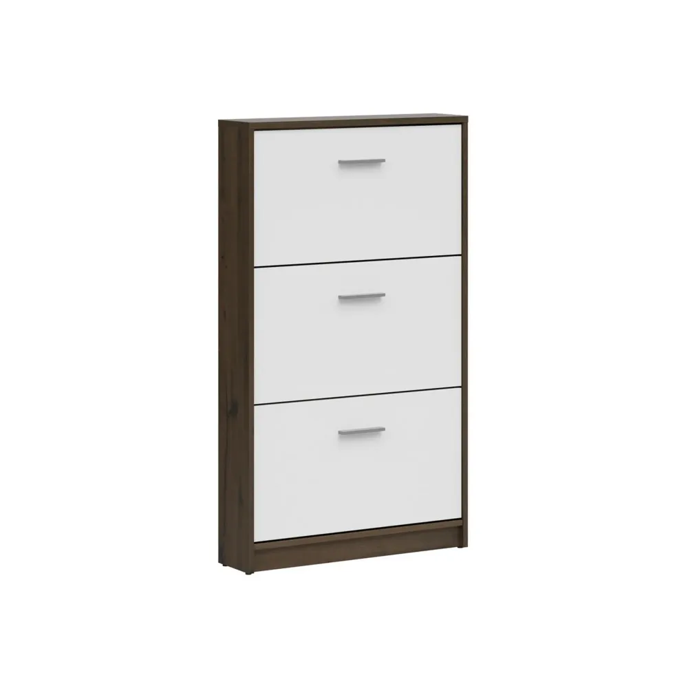 Pantofar NEPO PLUS, stejar inchis/alb, PAL laminat, 70x18x121 cm