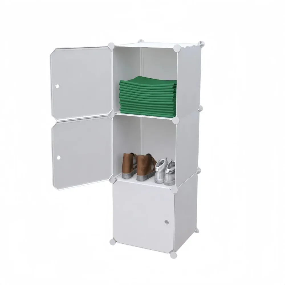Dulap/Pantofar Modular, 3 usi, Naimeed D7924, 37x37x110cm, Alb