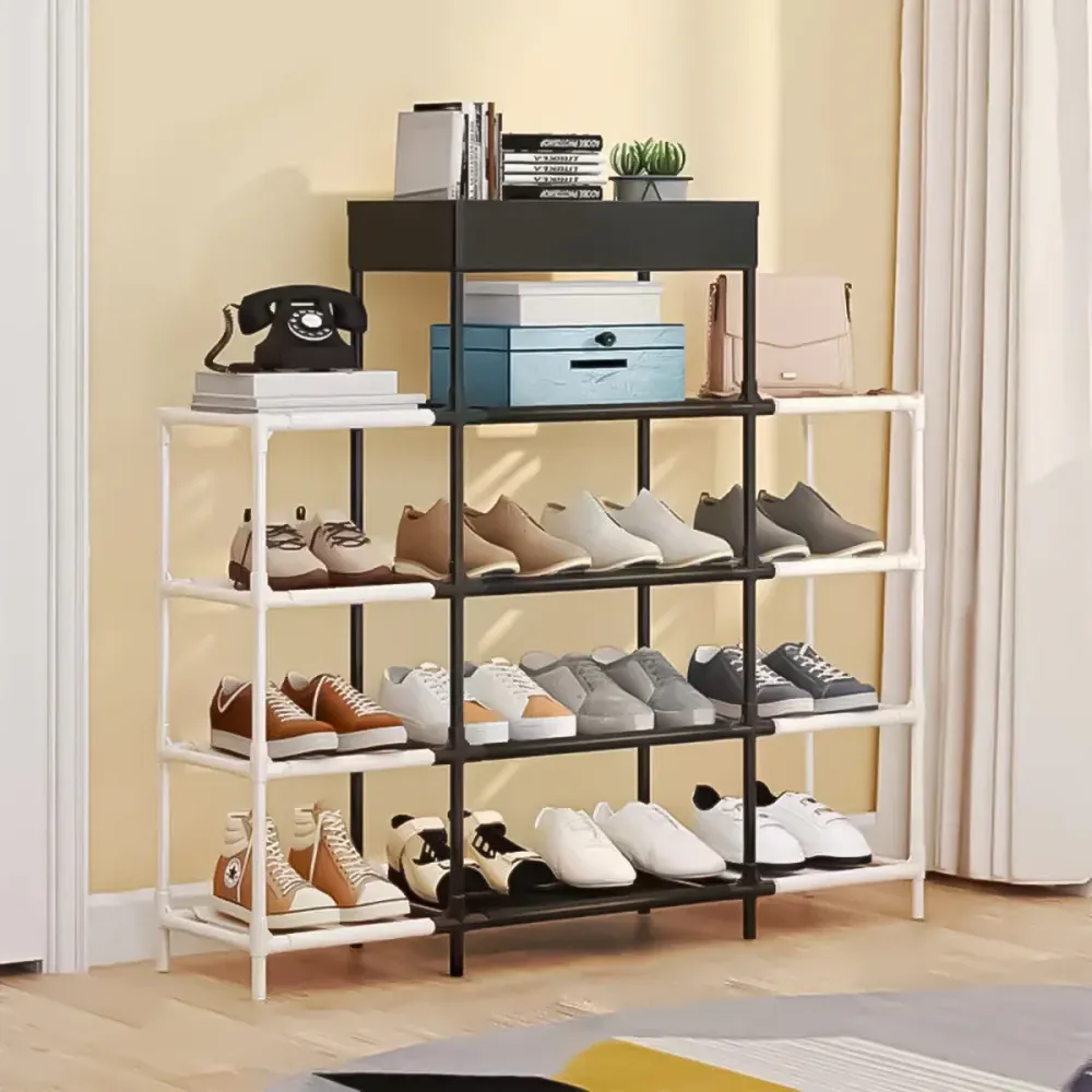 Pantofar, Naimeed D5545, raft incaltaminte, polita multifunctionala, 95 x 22 x 88 cm, alb-negru