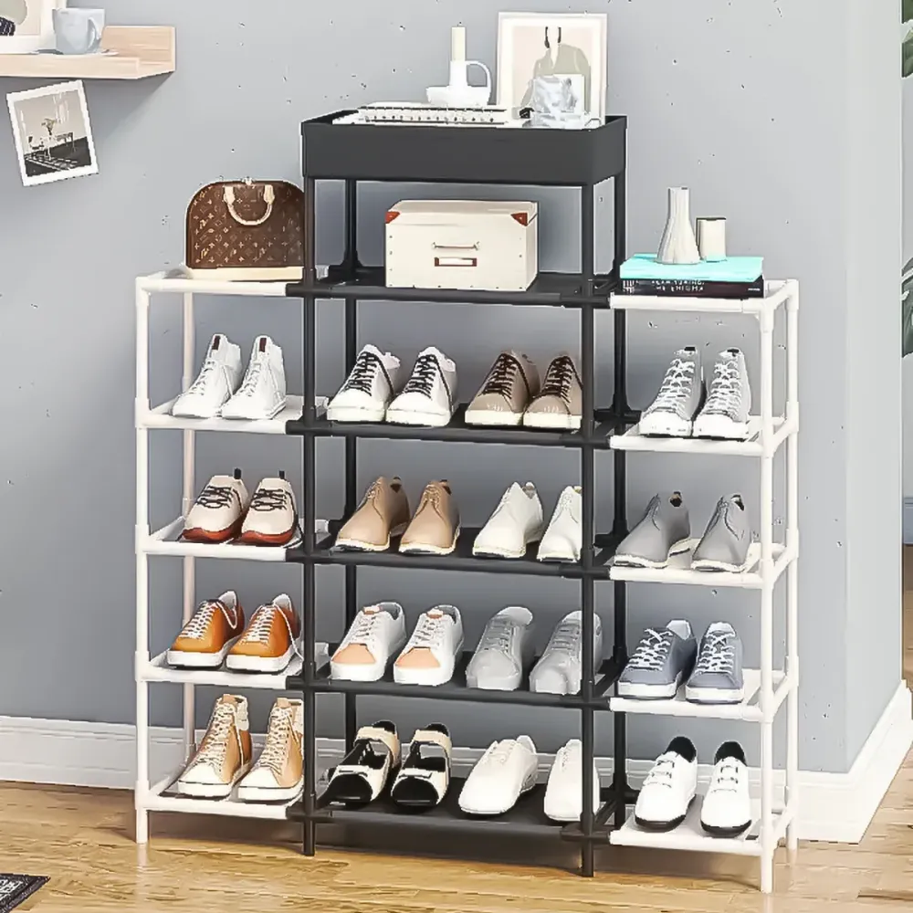Pantofar, Naimeed D5546, raft incaltaminte, polita multifunctionala, 95 x 22 x 108 cm, alb-negru