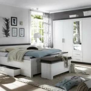 Set complet dormitor Siena alb cu aspect de lemn, 4 piese