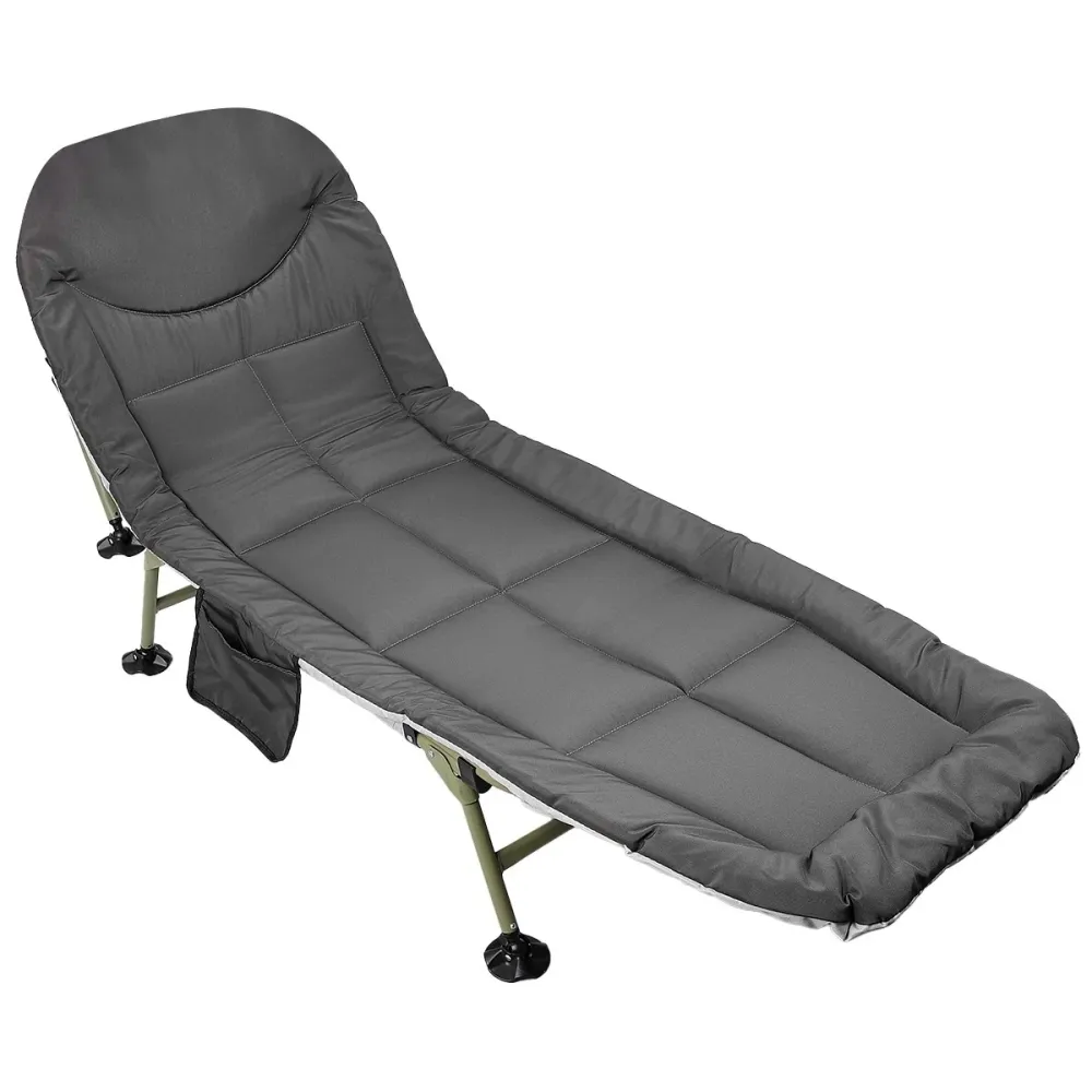 Pat camping turistic, pliabil, Deluxe cu spatar reglabil, maxim 150kg, 190x64x30 cm, gri