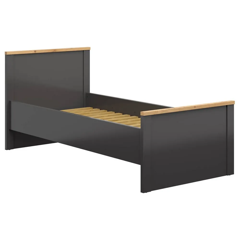 Cadru pat HESEN 90x200, gri grafit/stejar artisan, PAL