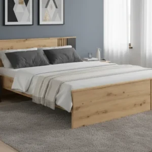 Cadru pat VABRES 160x200, stejar artisan/negru mat, PAL melaminat