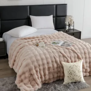 Patura Cocolino Pufoasa, cu Fermoar, din Blanita Artificiala, 200x230cm, Champagne