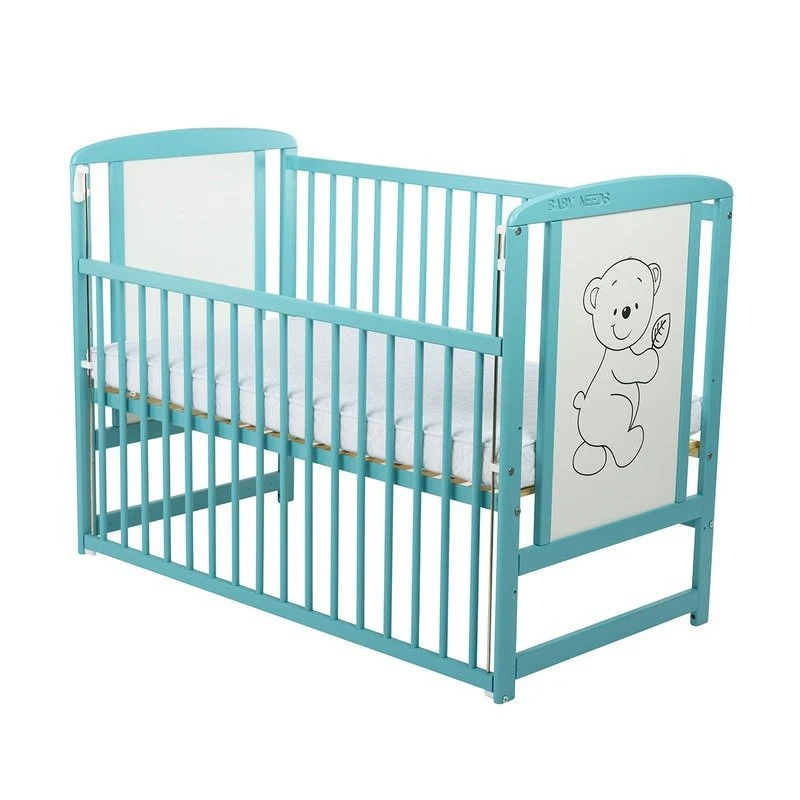Patut din lemn bebe, 120x60 cm, Cu laterala culisanta, Din lemn de pin si mdf, Stabil si rezistent, Inaltime saltea reglab...